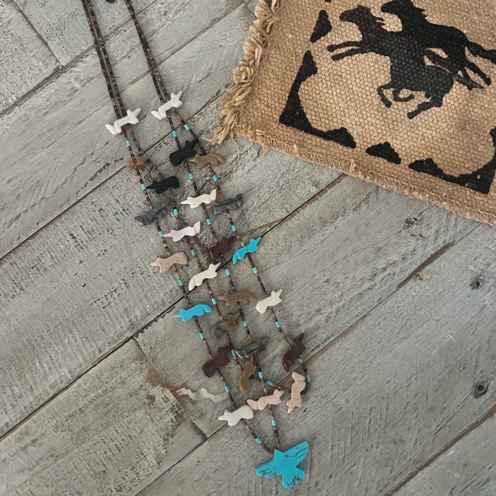 Gorgeous Double Strand Native American Fetish Necklace with Turquoise Accents